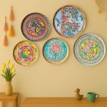 RITUALISTIC Madhubani Iron Wall Plates- Set of 5 (Multicolor) Wall Decoration Items For Living Room, Bedroom, Office | Wall Decor | Gift Items