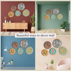 RITUALISTIC Madhubani Iron Wall Plates- Set of 5 (Multicolor) Wall Decoration Items For Living Room, Bedroom, Office | Wall Decor | Gift Items