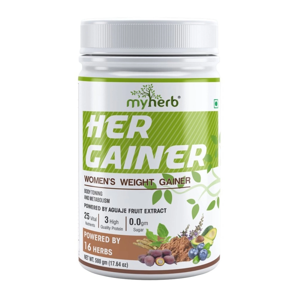 MYHERB Womens Weight Gainer,Her Gainer With 16 Herbs,4 High Qaulity Protien,For Weight Gainer With Mass Gainer And Muscle Growth For Women Chocolate Flavour (500 Gm)