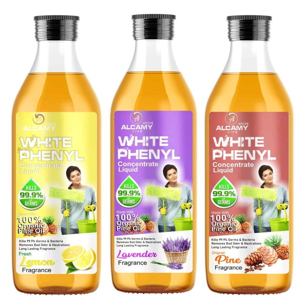 ARSHI A ALCAMY LIFE AAAL White Phenyl Concentrate Liquid (LEMON+LAVENDER+ORIGINAL PINE COMBO PACK) (200ML X 3 UNITS) (MAKES 15 TO 17 LITRE OF THICK WHITE PHENYL)