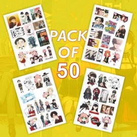 CodersParadise Pack of 50 Spy X Family Anime Aesthetic Vinyl Stickers for Laptop, Journal, Bike Helmet, Diary, Guitar, Mobile Case - Waterproof Residue Free Stickers.