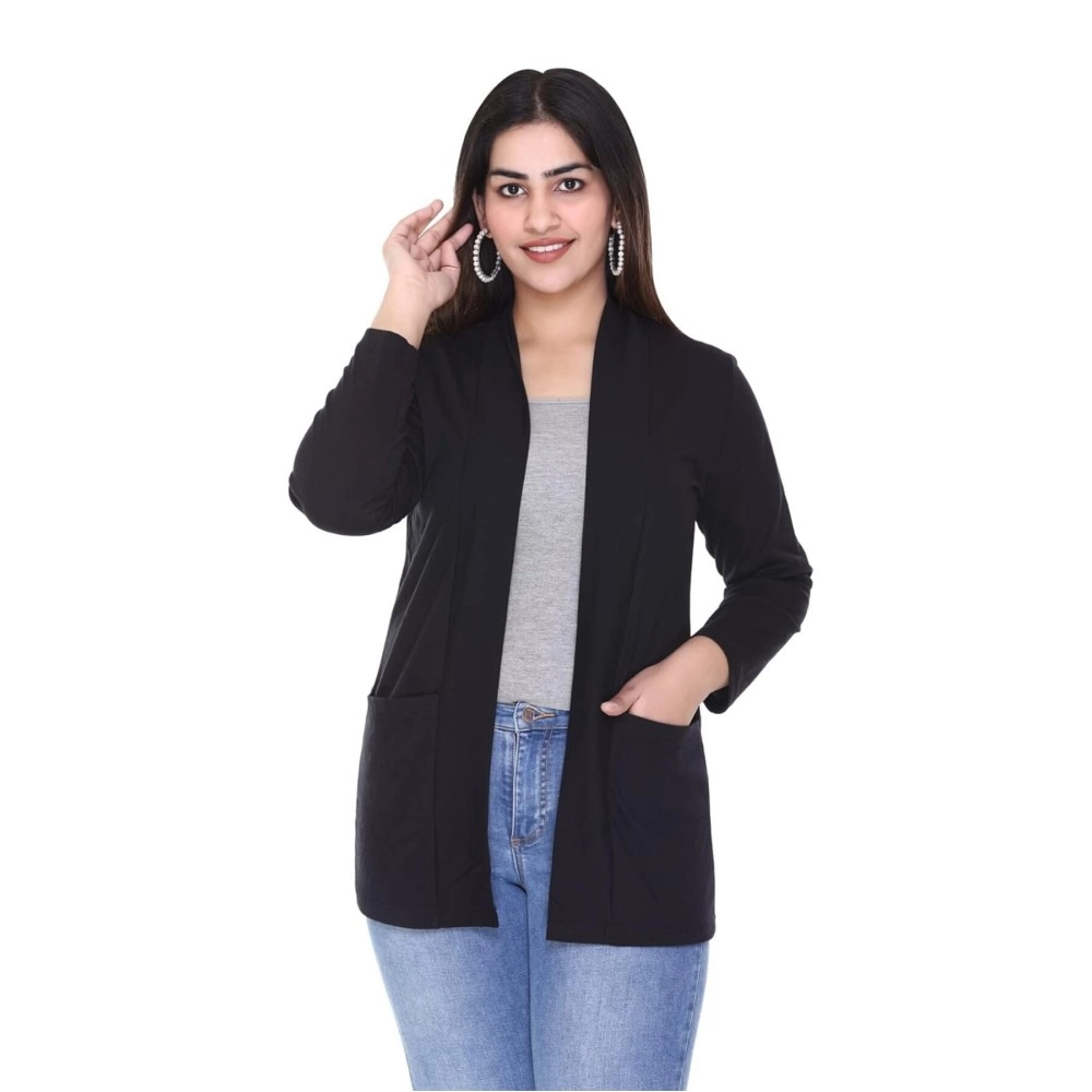 Plush Women Cotton blend Open Neck Shrug, Black, XL