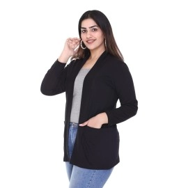 Plush Women Cotton blend Open Neck Shrug, Black, XL