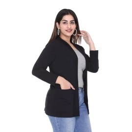 Plush Women Cotton blend Open Neck Shrug, Black, XL