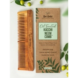 Nat Habit - Back To Natural Secrets Everyday Dual Tooth Wooden Kacchi Neem Comb & Hibiscus Dasabuti Hair Oil For Dry And Frizzy Hair, With Castor, Coconut & Amla (Combo Pack Of 2)