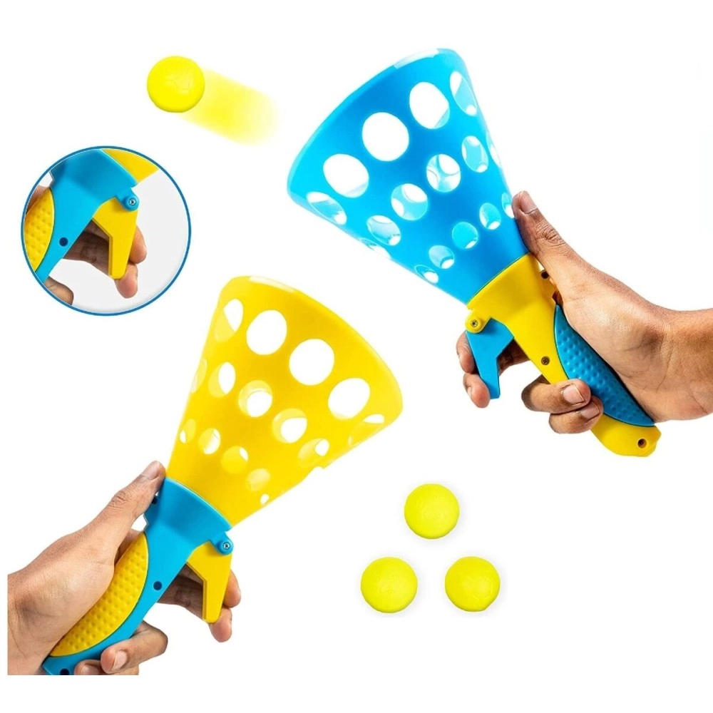 Storio Click and Catch Twin Ball Launcher Game with 3 Balls Indoor Outdoor Toy Set, Pop & Catch Ball Play Fun Boys & Girls