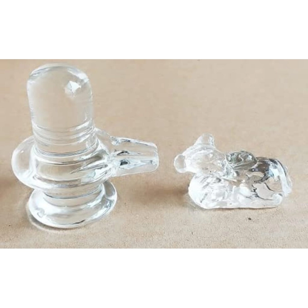 A & S VENTURES A&S Natural Crystal Sphatik Shivling with Nandi for Puja, Table-Home Decor, Car Dashboard and Gift (Size 5cm Approx)