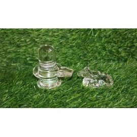 A & S VENTURES A&S Natural Crystal Sphatik Shivling with Nandi for Puja, Table-Home Decor, Car Dashboard and Gift (Size 5cm Approx)