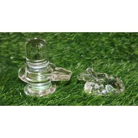 A & S VENTURES A&S Natural Crystal Sphatik Shivling with Nandi for Puja, Table-Home Decor, Car Dashboard and Gift (Size 5cm Approx)