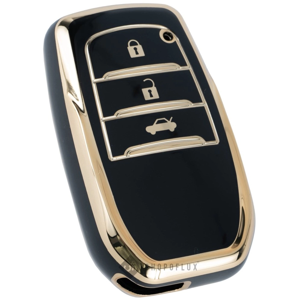 SHOPOFLUX TPU Key Cover Compatible with Toyota Fortuner | Fortuner Legender | Innova Hycross | Invicto 3 Button Smart Key (Black)