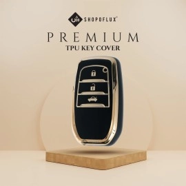 SHOPOFLUX TPU Key Cover Compatible with Toyota Fortuner | Fortuner Legender | Innova Hycross | Invicto 3 Button Smart Key (Black)