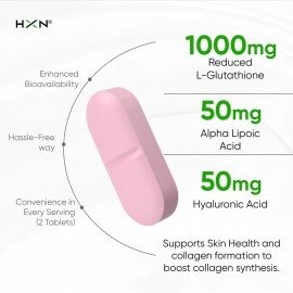HXN Glutathione Tablets 1000mg With L-Glutathione, Vitamin C, E, Hyaluronic, Biotin, Collagen Builder Supplement To Support Healthy, Youthful Glow & Skin Whitening For Men-60 (No Capsule Pack 1)