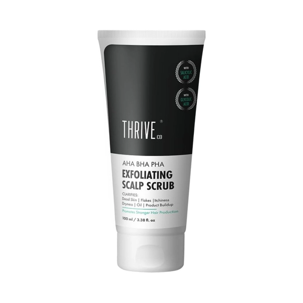 ThriveCo Aha Bha Pha Exfoliating Scalp Scrub, For Scalp Related Problems Like Dryness, Dandruff & Itchiness Provides Clean Scalp & Promotes Hair Growth 100Ml White