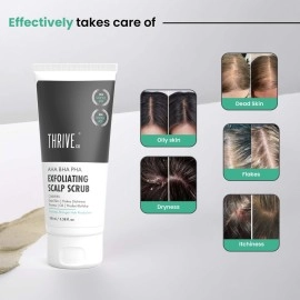 ThriveCo Aha Bha Pha Exfoliating Scalp Scrub, For Scalp Related Problems Like Dryness, Dandruff & Itchiness Provides Clean Scalp & Promotes Hair Growth 100Ml White