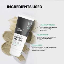 ThriveCo Aha Bha Pha Exfoliating Scalp Scrub, For Scalp Related Problems Like Dryness, Dandruff & Itchiness Provides Clean Scalp & Promotes Hair Growth 100Ml White