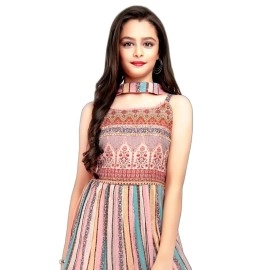 White Button Kid\'s Georgette Sharara Suit, Multicolour, 5-6 Y