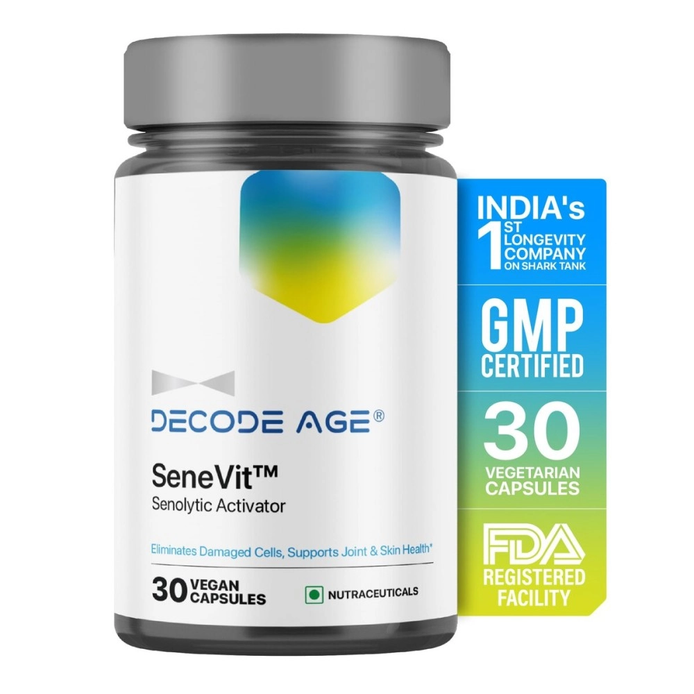Decode Age Senolytic Activator SeneVit Blend of Fisetin, Apigenin For Immune Support | Healthy Ageing | Anti-Inflammatory | Cellular Health | Skin Health| Joint Health (30 Vegan Capsules)
