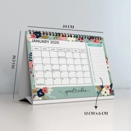 Kaameri Bazaar l 2024-2025 l Floral Desk Calendar l With inspirational quotes l 12 Months l Includes notes section l 170 gsm l Planning, Tracking & Scheduling l Black Wiro