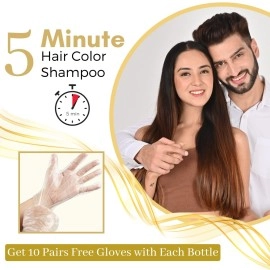 Kokila Hair Color Shampoo for Men & Women | No Ammonia - No Paraben | 10 Pair Free Gloves, Natural Black 400Ml