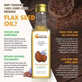 Health and Orange H&O Flaxseed Oil - 100% Pure Cold Pressed Edible Alsi Ka Tel - 100 ml GLASS Bottle