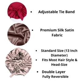 Candibella Women\'s Satin Silk Bonnet for Hair with 3 Premium Scrunchies, Adjustable Silk Hair Cap for Sleeping, Satin Bonnet for Curly Hair with Ribbon Tie Band, Satin Hair Wrap (Rose Taupe)