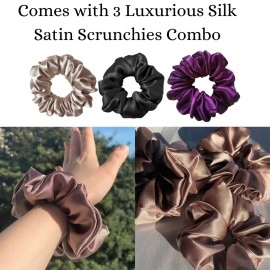 Candibella Women\'s Satin Silk Bonnet for Hair with 3 Premium Scrunchies, Adjustable Silk Hair Cap for Sleeping, Satin Bonnet for Curly Hair with Ribbon Tie Band, Satin Hair Wrap (Rose Taupe)