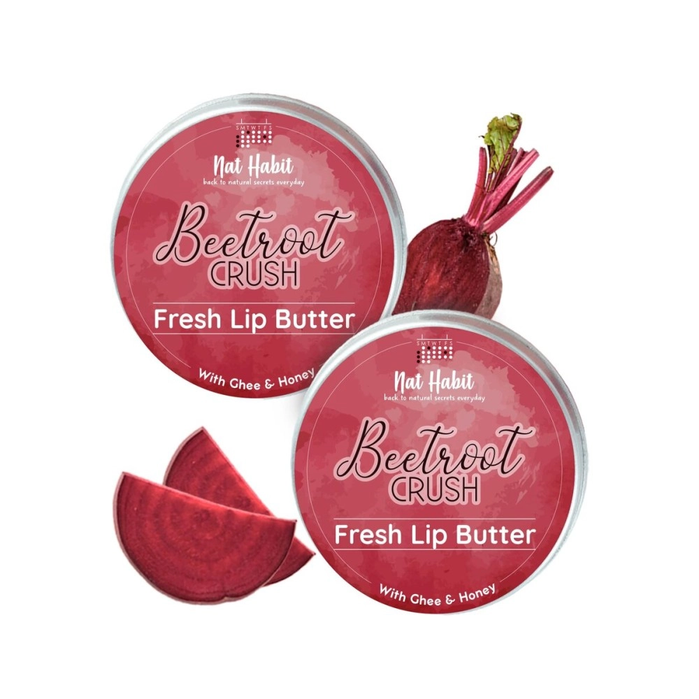 Nat Habit Beetroot Lip Balm for men & women, Pack of 2 | For Lip Lightening, Dry & Chapped Lips | Natural, Ayurvedic, Fresh Kitchenmade | Desi Ghee, Raw Honey, Shea, Vitamin E, 10g (Beetroot)