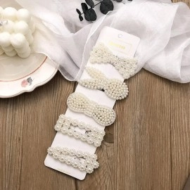 ANNACREATIONS 8 Piece Korean Style Pearl Metal Hair clips, Pearl Barrettes Hairpin for Women & Girls(Tic-Tak)