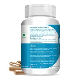 NutrinoPlus Grow Height Capsules 500mg | Natural Growth Support Supplement for Boys & Girls | Body Development Formula with Ayurvedic Herbs | 60 Veg Capsules | Formulated in USA