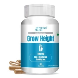 NutrinoPlus Grow Height Capsules 500mg | Natural Growth Support Supplement for Boys & Girls | Body Development Formula with Ayurvedic Herbs | 60 Veg Capsules | Formulated in USA
