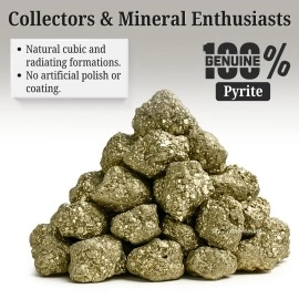 Pyrite Stone Original Cluster Samples - High Energy Natural Iron Pyrite Stone Gold Rock Reiki Crystal Used for Increased Willpower and Manifestation (180-250 Gram Pyrite Stone)