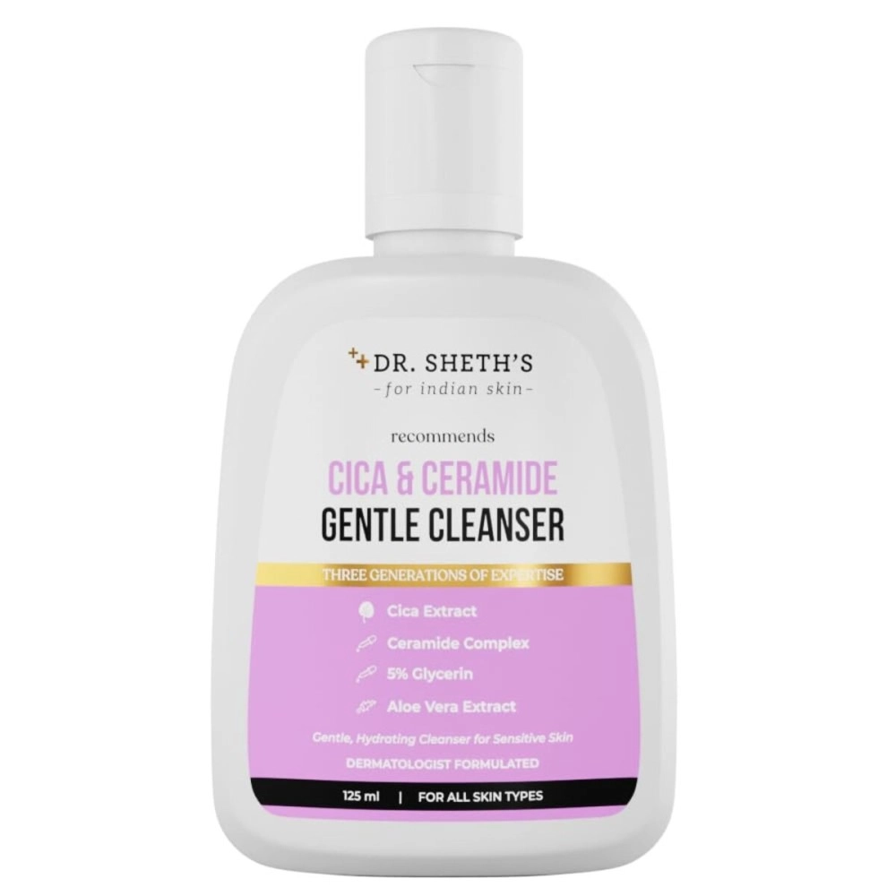 Dr. Sheth\'s Cica & Ceramide Gentle Cleanser|Hydrating Face Wash For Normal, Dry & Sensitive Skin|With 5% Glycerin & Aloe Vera|Face Wash For Men & Women|125Ml