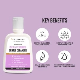 Dr. Sheth\'s Cica & Ceramide Gentle Cleanser|Hydrating Face Wash For Normal, Dry & Sensitive Skin|With 5% Glycerin & Aloe Vera|Face Wash For Men & Women|125Ml
