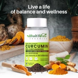 Health Veda Organics Curcumin C3 + Bioperine Supplements, 1310 Mg | 60 Veg Capsules | Supports Joint & Muscle Health | Better Absorption | Boost Immunity | For Men & Women