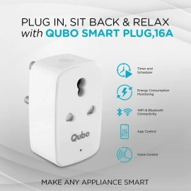 QUBO 16A Wifi + BT Smart Plug from Hero Group, Energy Monitoring, Suitable for large appliances like ACs, Geysers & Water Pumps (Voice Control with Amazon Alexa and Google Assistant)