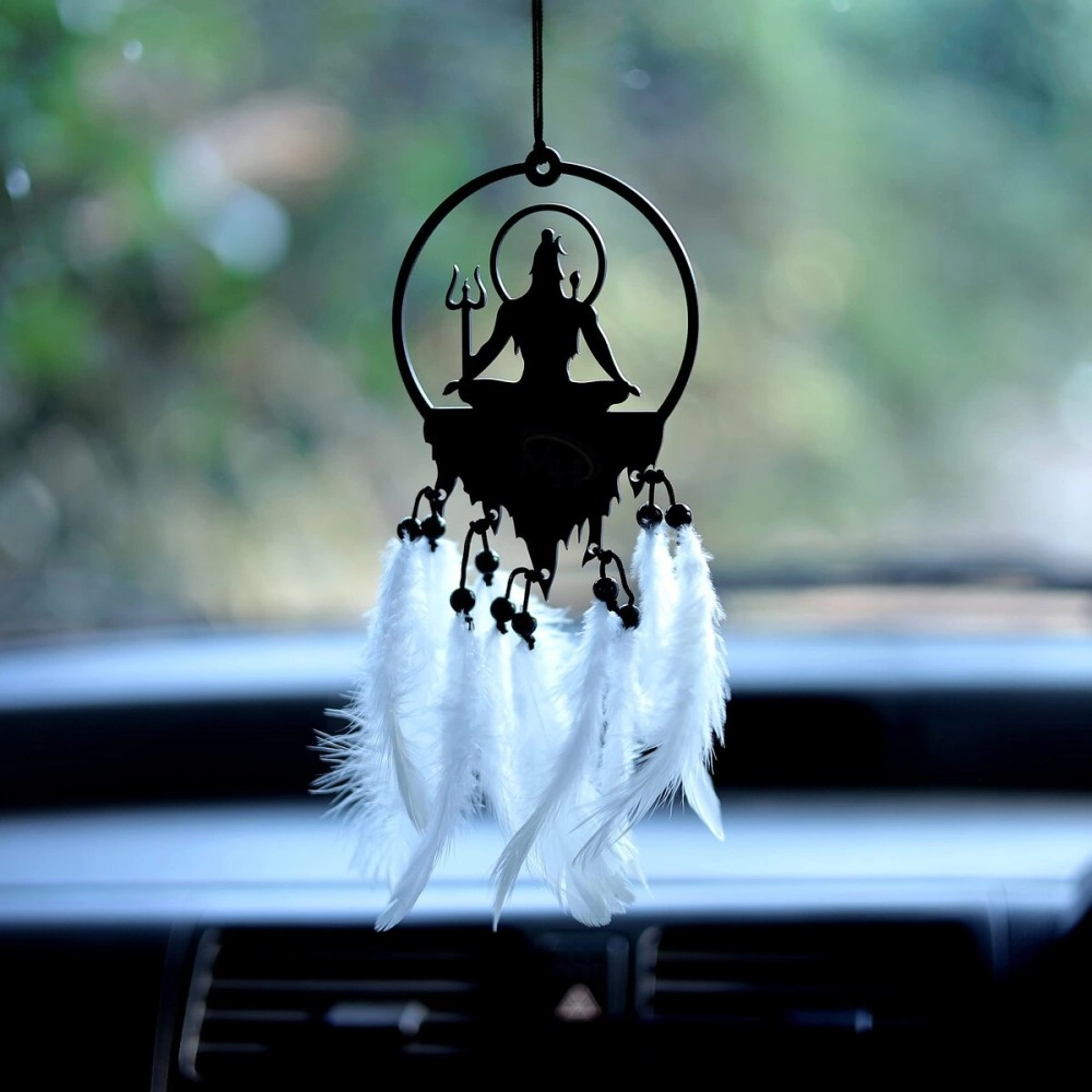 MH VILLA Lord Shiva Car Hanging Car Rear View Mirror Decor Ornament Accessories Good Luck Dream Catcher Positive Vibes Balcony, Gift, Car, Wind Chimes, Room (Shiva) 1 Pcs
