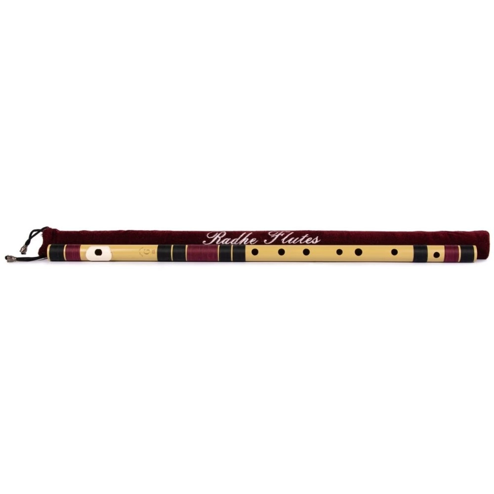 Radhe Flutes | G Natural Right Handed Base Bansuri | Black & Maroon | Tuned With Tanpura A=440Hz | PVC Flute + Velvet Cover + Hindi & English Flute Lessons