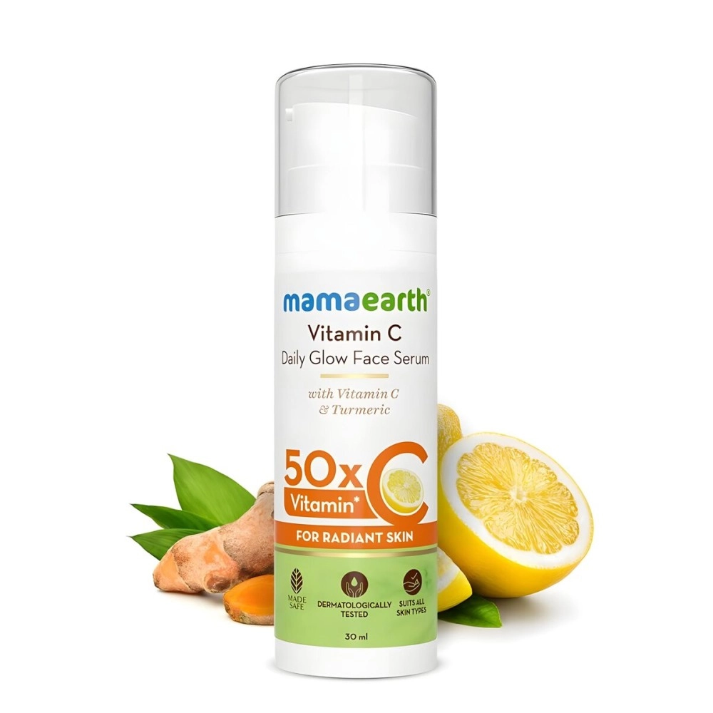 MAMAEARTH Vitamin C Daily Glow Face Serum for Men & Women - Vitamin C Serum for Glowing Skin, Oily Skin & Dark Spots, With 50x Vitamin C -30ml, White