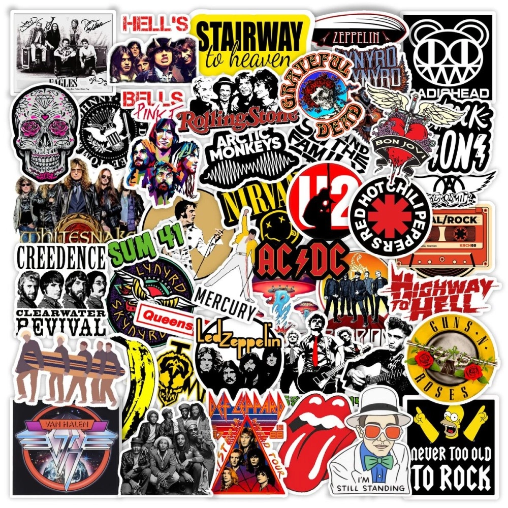 CodersParadise Pack of 52 - Classic Rock Band Vinyl Stickers for Laptop, Journal, Guitar, Mobile Phone - Waterproof Residue Free Stickers.