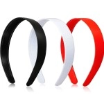 HAPPYMATES 3 Pack White/Red/Black Plastic Headbands, 1 Wide Teeth Plain Headbands DIY Hair Bands Headbands for Girls Women
