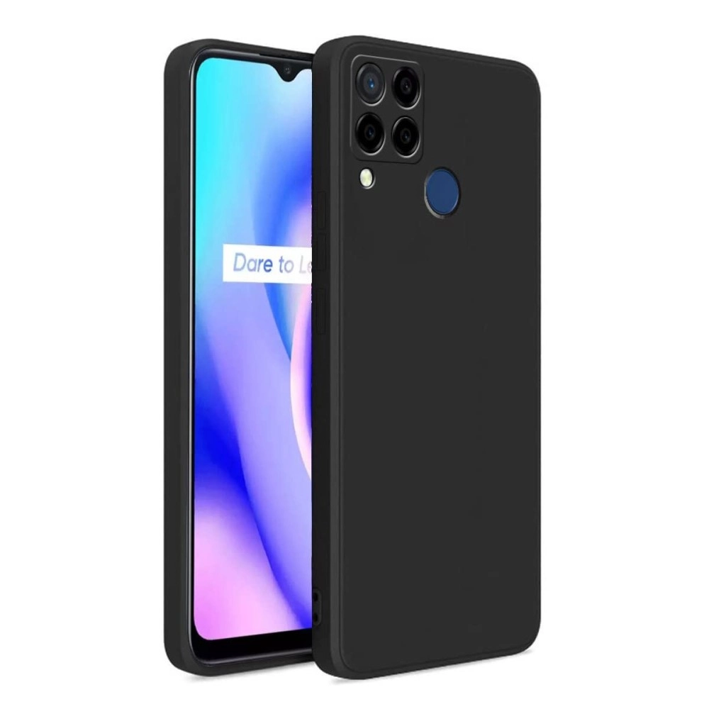 LIRAMARK Silicone Soft Back Cover Case for Realme C15 (Black)