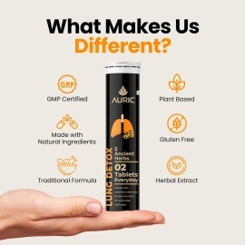 Auric Lung Detox Supplement With Natural Blend of NAC, Pushkarmool, Piper Longum & Licorice Herbs Extract | Pack of 60 Tablets