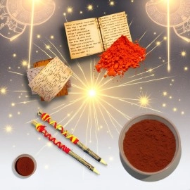 Shrichand Bhojpatra(Pack of 10)(6.5*8inch) with anar kalam, astgandh, Sandalwood powder for pooja, Bhoj patra For Yantra Writing Pooja Samagri, Betula utilis bark, Original bhoj patra sheets tree bark