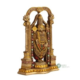 INDICAST 8 Tirupati Balaji Fine Metal Finish Idol Decorative Showpiece Handcrafted Tirupati Balaji Murti For Home Office And Gifting Purpose Sculpture, Golden, Pack of 1