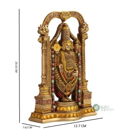 INDICAST 8 Tirupati Balaji Fine Metal Finish Idol Decorative Showpiece Handcrafted Tirupati Balaji Murti For Home Office And Gifting Purpose Sculpture, Golden, Pack of 1