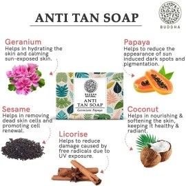 Buddha Natural Tan Removal Natural Soap - 100% Ayush Certified - Cold Pressed Handmade Luxury Butter Soap - Reduce Sun Tanning, DeTan Face & Body - 100 Gms