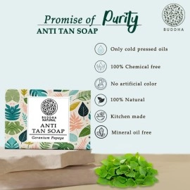 Buddha Natural Tan Removal Natural Soap - 100% Ayush Certified - Cold Pressed Handmade Luxury Butter Soap - Reduce Sun Tanning, DeTan Face & Body - 100 Gms
