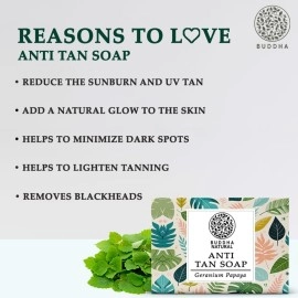 Buddha Natural Tan Removal Natural Soap - 100% Ayush Certified - Cold Pressed Handmade Luxury Butter Soap - Reduce Sun Tanning, DeTan Face & Body - 100 Gms