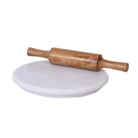 Jaipur Ace Indian Marble Chakla/Rolling Pin Board/Roti Maker/Chakla/Chapati Maker for Home & Kitchen | Finished Marble Roti Maker (10 Inch) (White chakla belan)