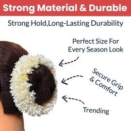 Temperia (2 Pcs) Scented Mogra Gajra Hair Accessories For Women & Girls - Hair Flower Bun Artificial Fake Gajra Scrunchies Rubber Band - Premium & Voluminous, White